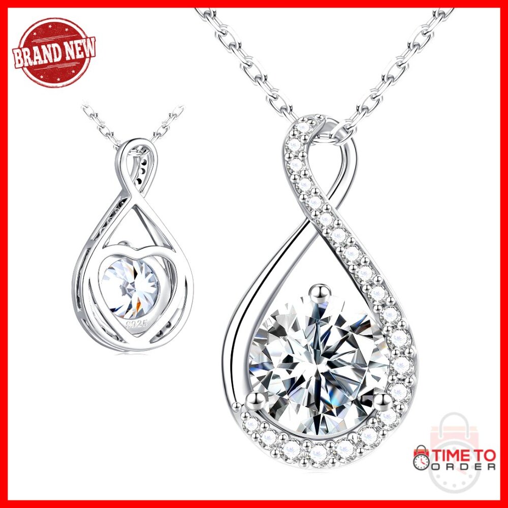 1-3 Ct Moissanite Sterling Silver Infinity Necklace, Anniversary Birthday Gift
